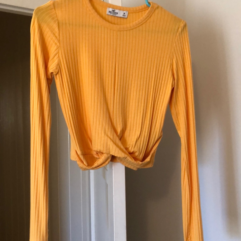Hollister Mustard Long Sleeve Crop Top Twist Front